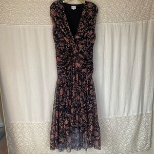 Boho floral fall dress ruched draped asymmetrical mesh overlay dee elly large